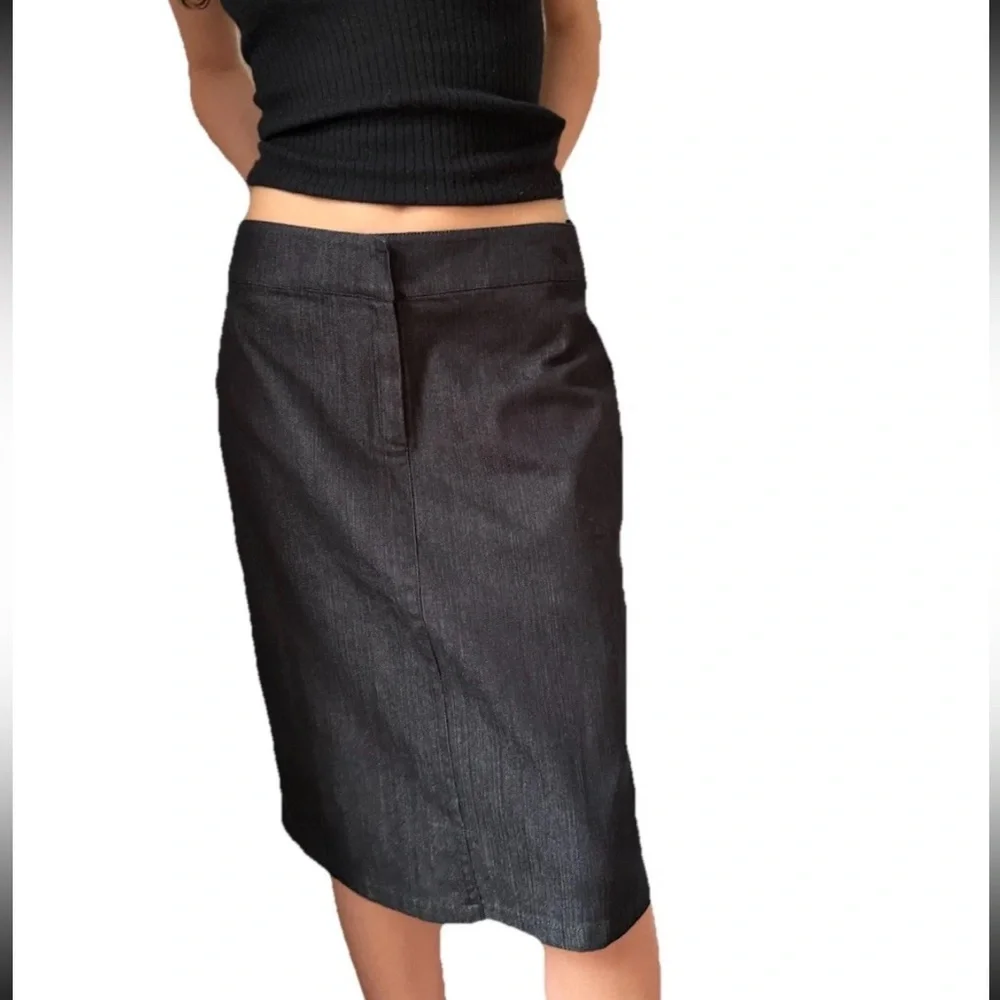 Burberry London Womens Black Pencil Skirt Pockets Zip Front Denim Straight 42 - Picture 7 of 17